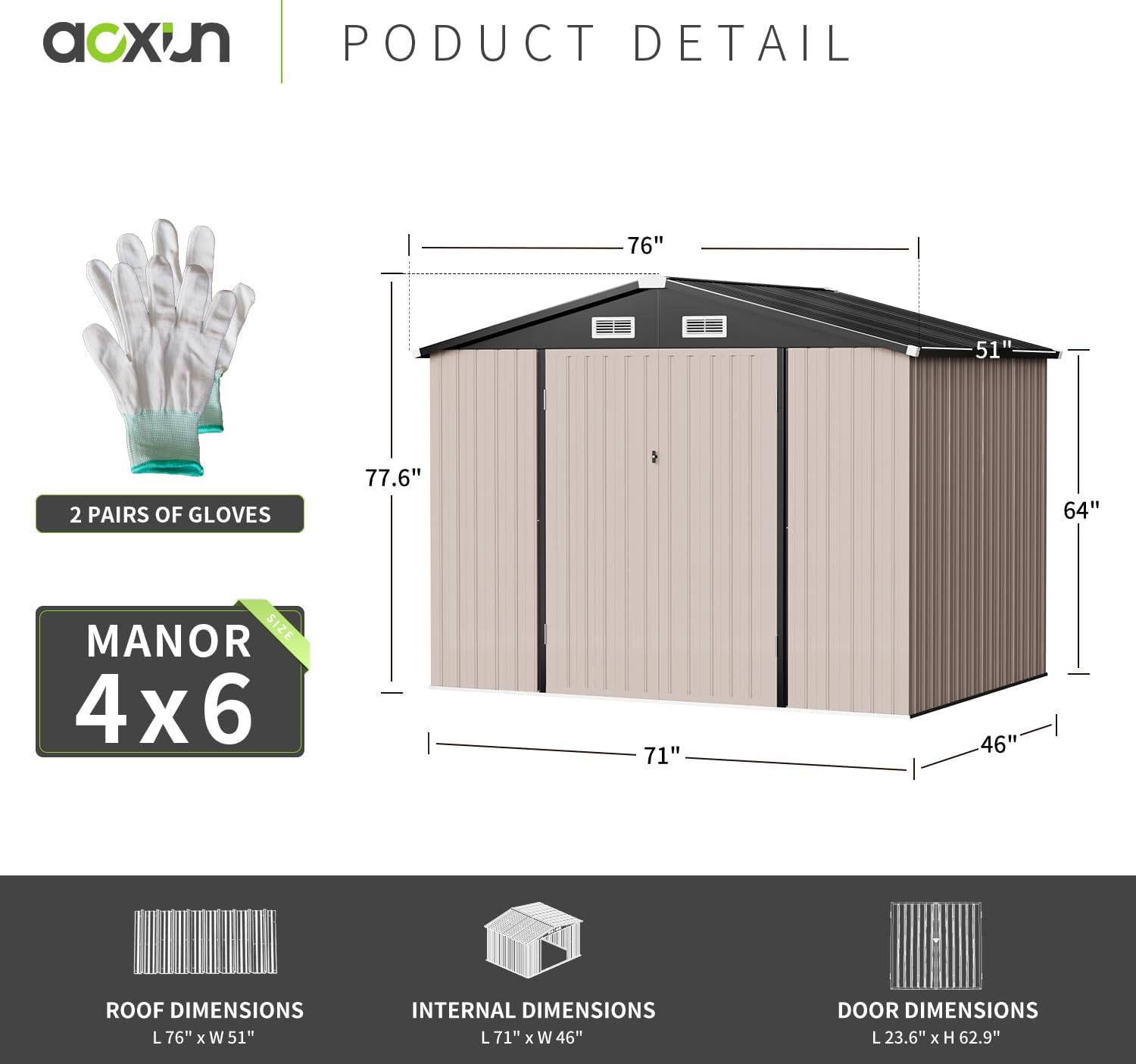 Utility Metal Shed, Steel Tool Shed with Air Vent and Lockable Door