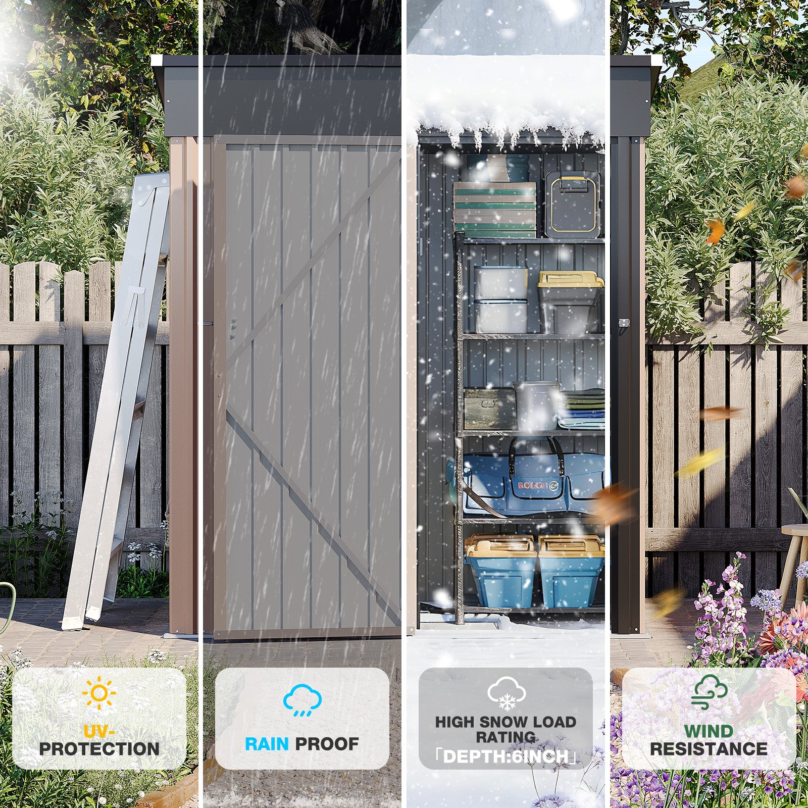 Aoxun 4.9x2.9 FT Outdoor Storage Shed - Metal Garden Shed with Base, Waterproof Garden Tool Shed with Lockable Doors, Perfect for Backyard, Patio, Poolside