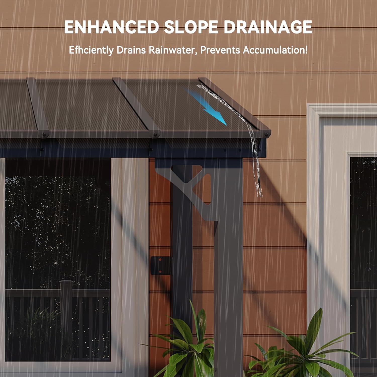 Aoxun 5’x 8’ Premium Gazebo with Aluminum Top Frame & Polycarbonate Panel, Wall Mounted Gazebos Pergola, Outdoor Patio Lean to Gazebo, Awnings with Sloped Roof, for Backyard, Porch, Deck