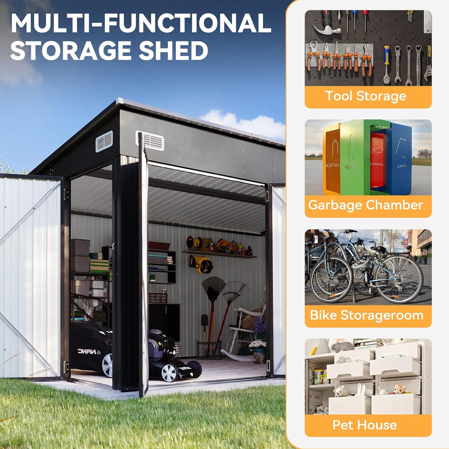 Metal Lean To Storage Shed with Triple Lockable Door