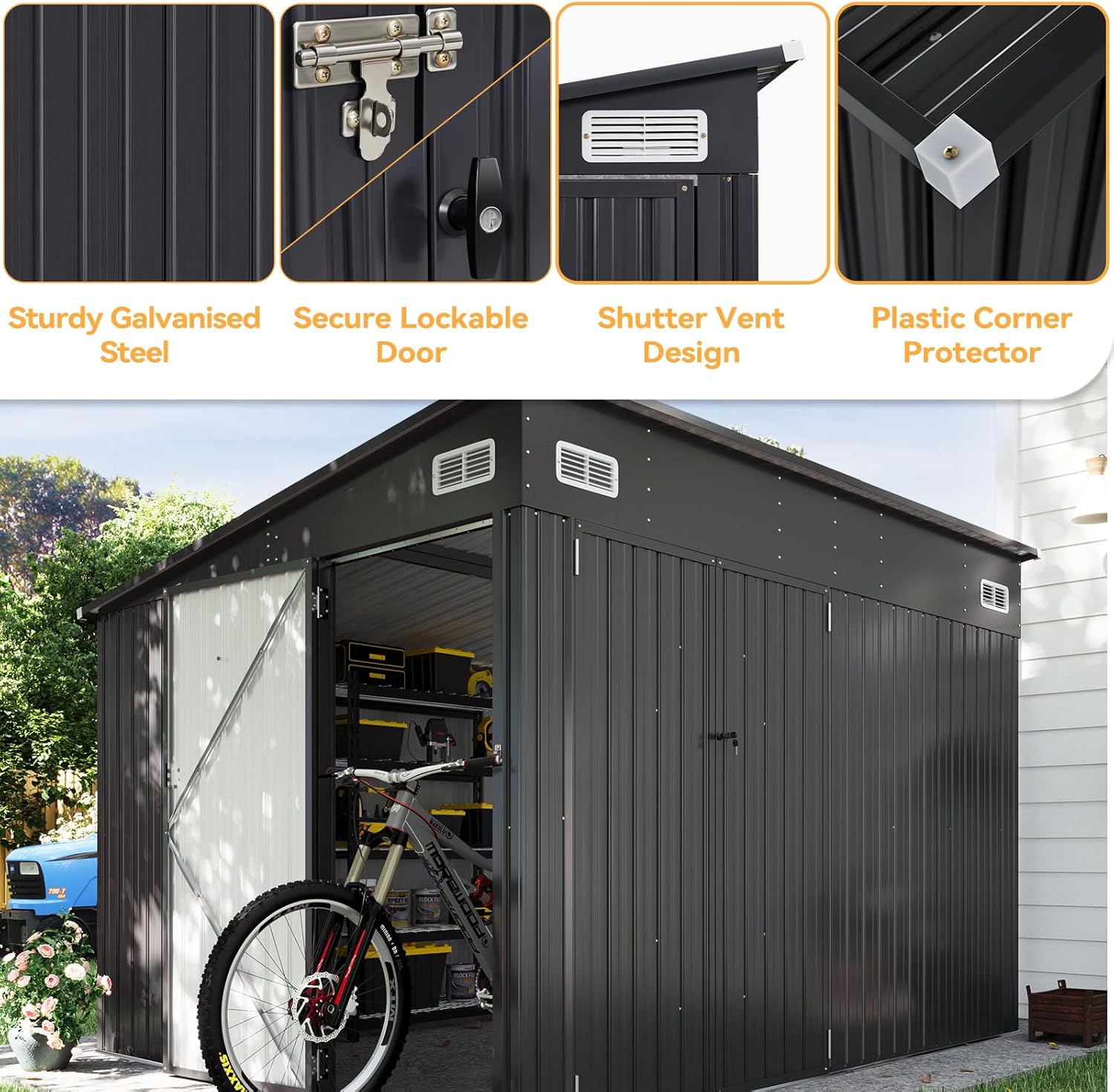 Metal Lean To Storage Shed with Triple Lockable Door