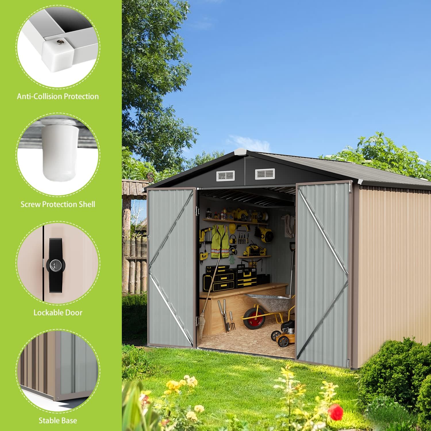 Utility Metal Shed, Steel Tool Shed with Air Vent and Lockable Door