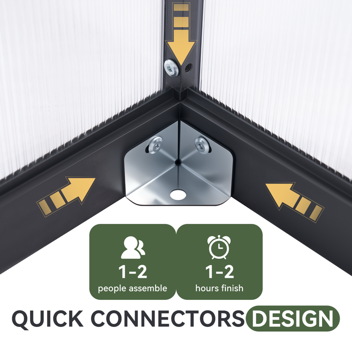 AOXUN 4'x6' Outdoor Greenhouse, Walk-in Polycarbonate Green House with Aluminum Frame for Backyard, Black