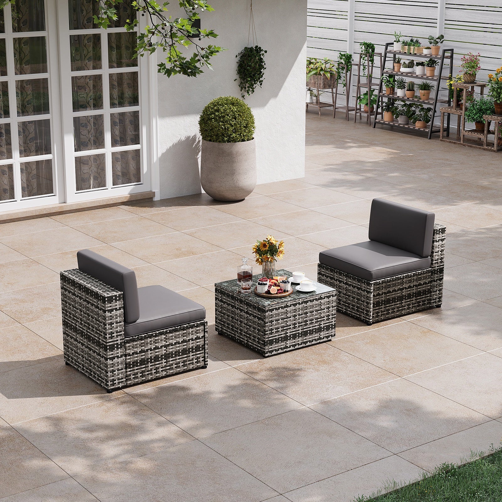 Sunmthink 3 Pcs Patio Furniture Sets with Coffee Table,Patio Conversation Sets,Gray