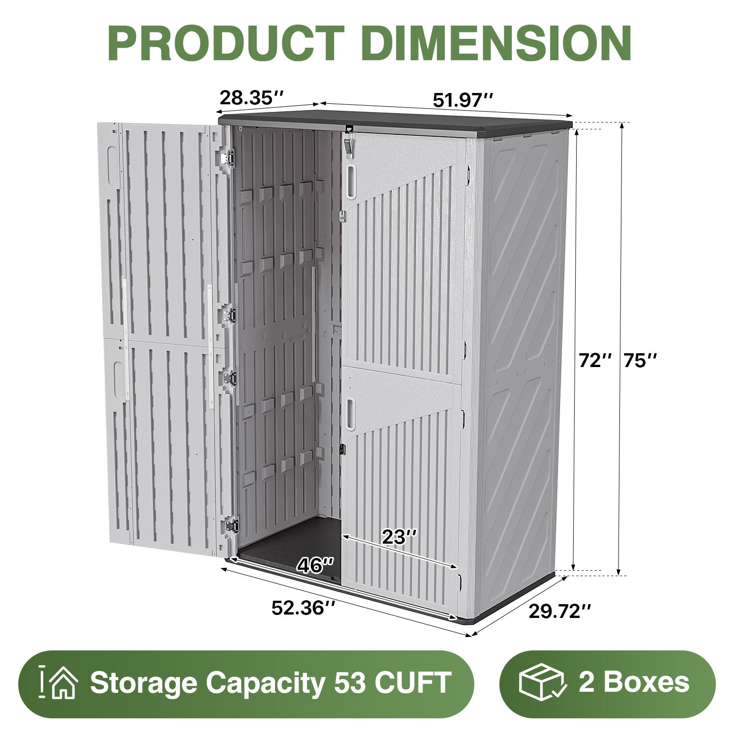 Sunmthink Outdoor Horizontal Storage Sheds 64 Cu.Ft, Resin Storage Cabinet Waterproof,Lockable,White