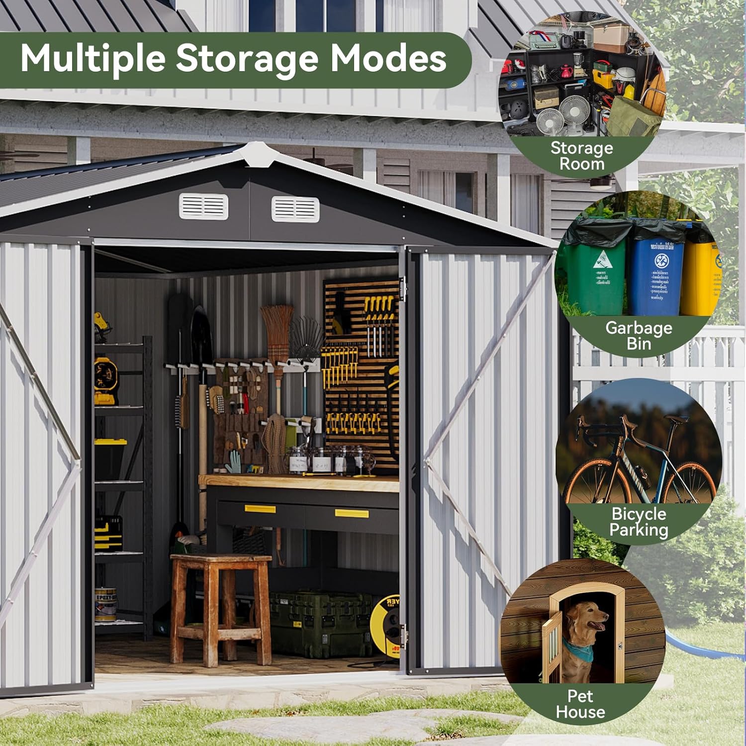 Utility Metal Shed, Steel Tool Shed with Air Vent and Lockable Door