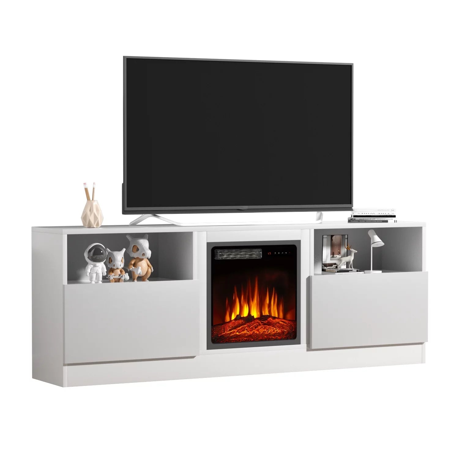 65" Fireplace TV Stand for TVs up to 75", TV Stand with Electric Fireplace, Console Entertainment Center, White