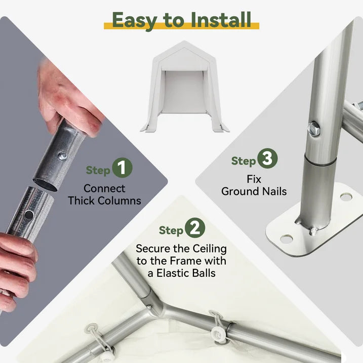 Aoxun 6x8 FT Portable Carport Shed, Waterproof Outdoor Storage Tent with Zipper Door for Garden Tools, Bicycle, Motorcycle, Generator Cover, White