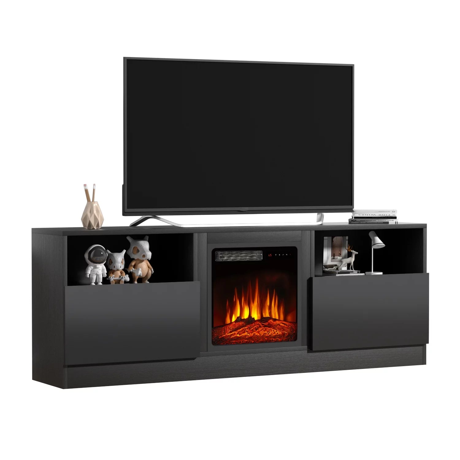 65" Fireplace TV Stand for TVs up to 75", TV Stand with Electric Fireplace, Console Entertainment Center, Black