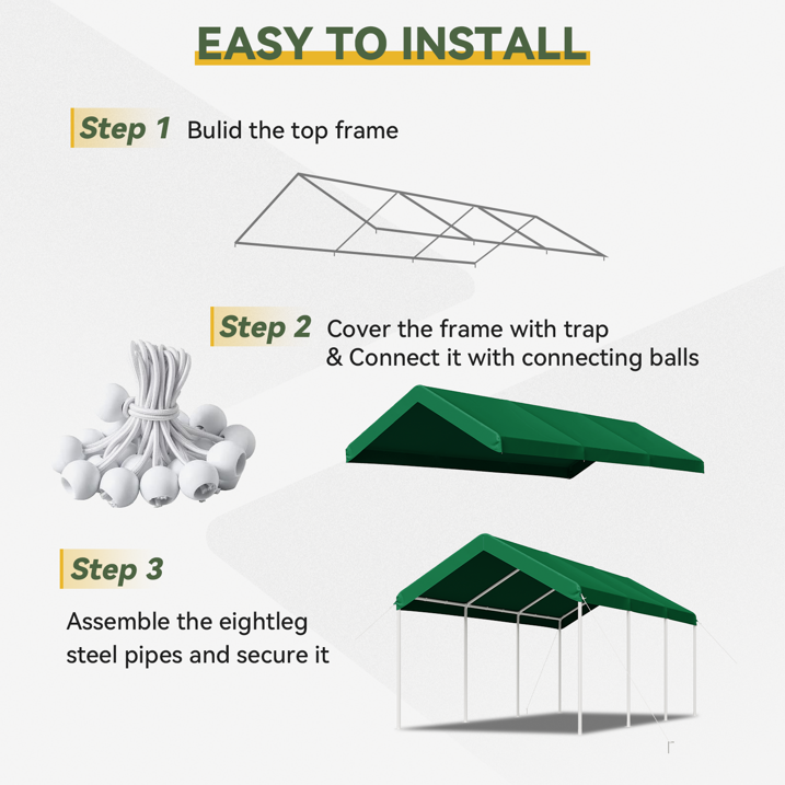 AOXUN 10*20FT Steel Frame Party Tent Canopy Shelter Portable Car Carport Garage Cover