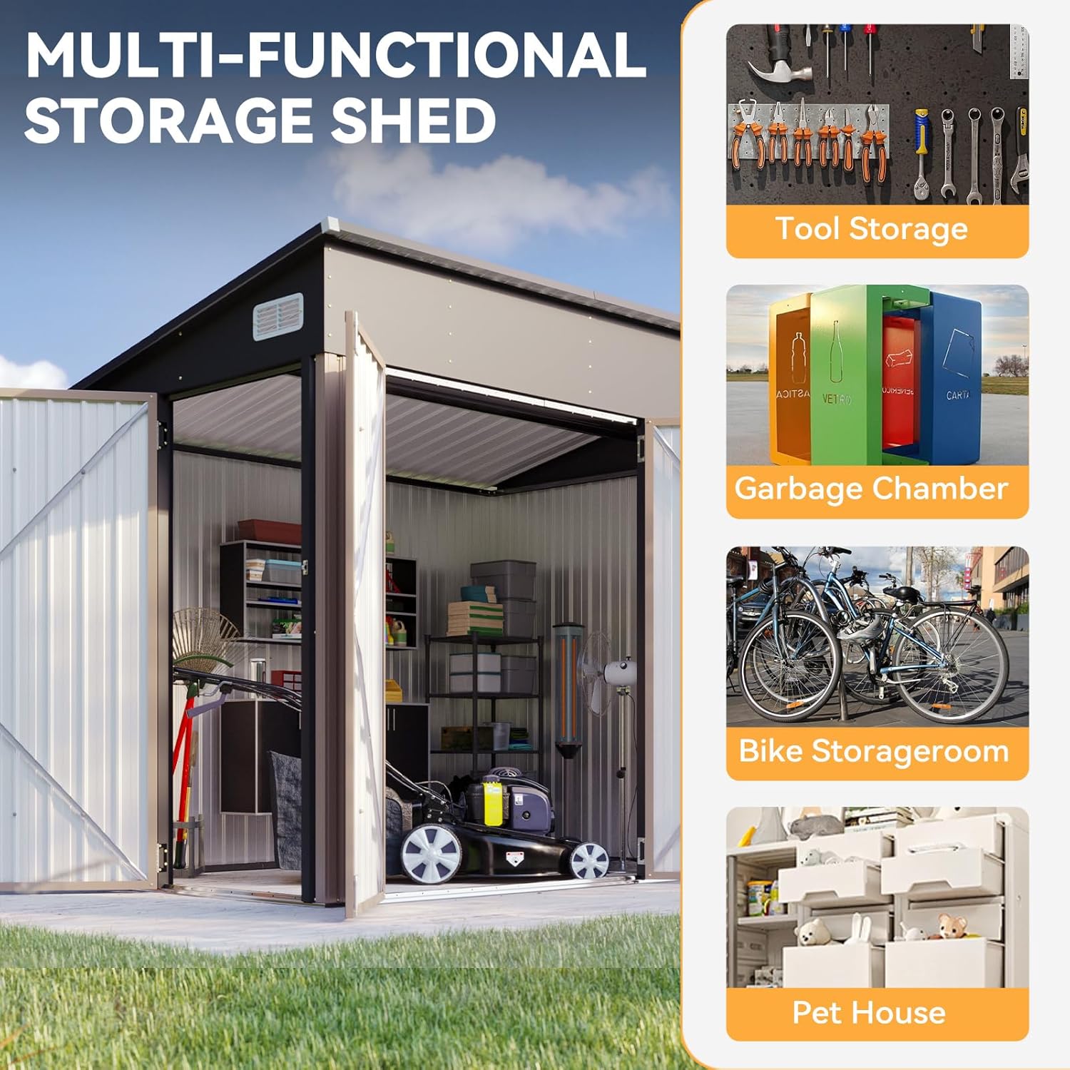 Metal Lean To Storage Shed with Triple Lockable Door