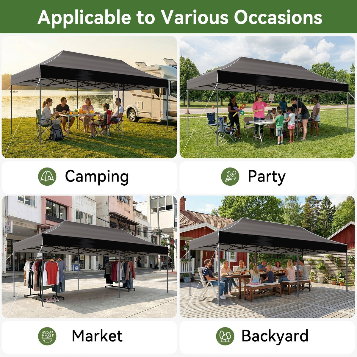 Aoxun 10' x 20' Black Pop-Up Canopy with Sidewalls