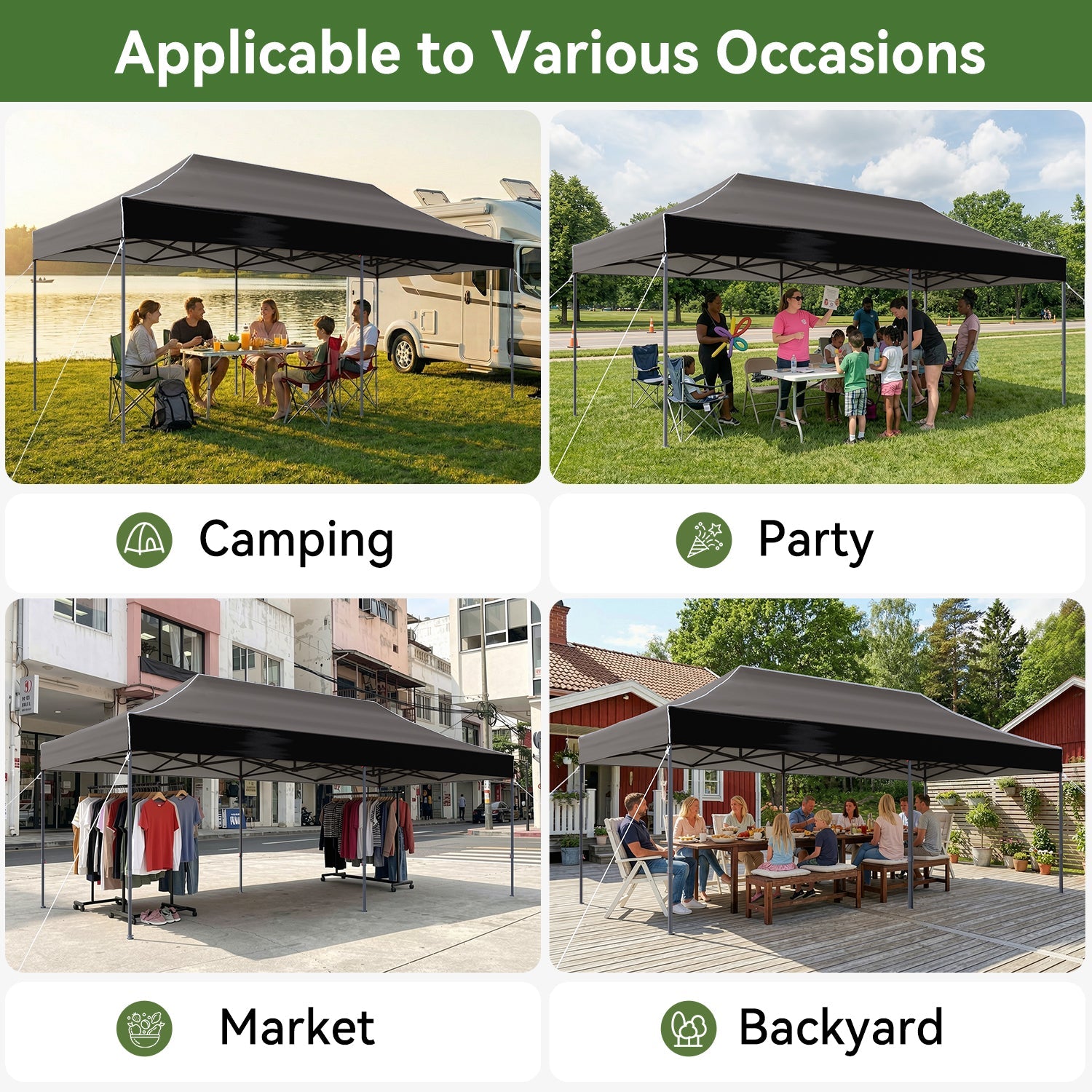 Aoxun 10' x 20' Black Pop-Up Canopy with Sidewalls