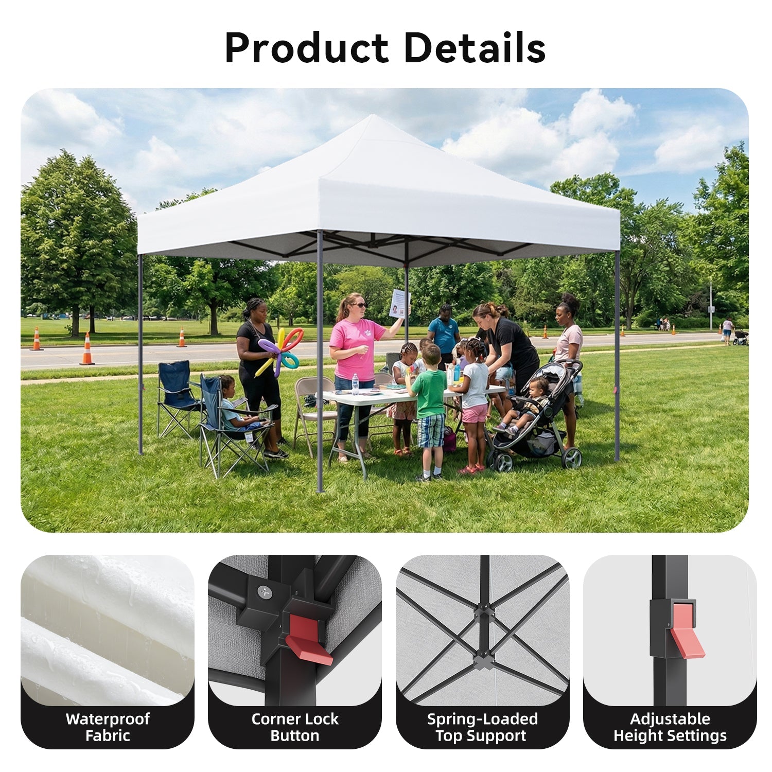 Aoxun 10' x 10' White Pop-Up Canopy