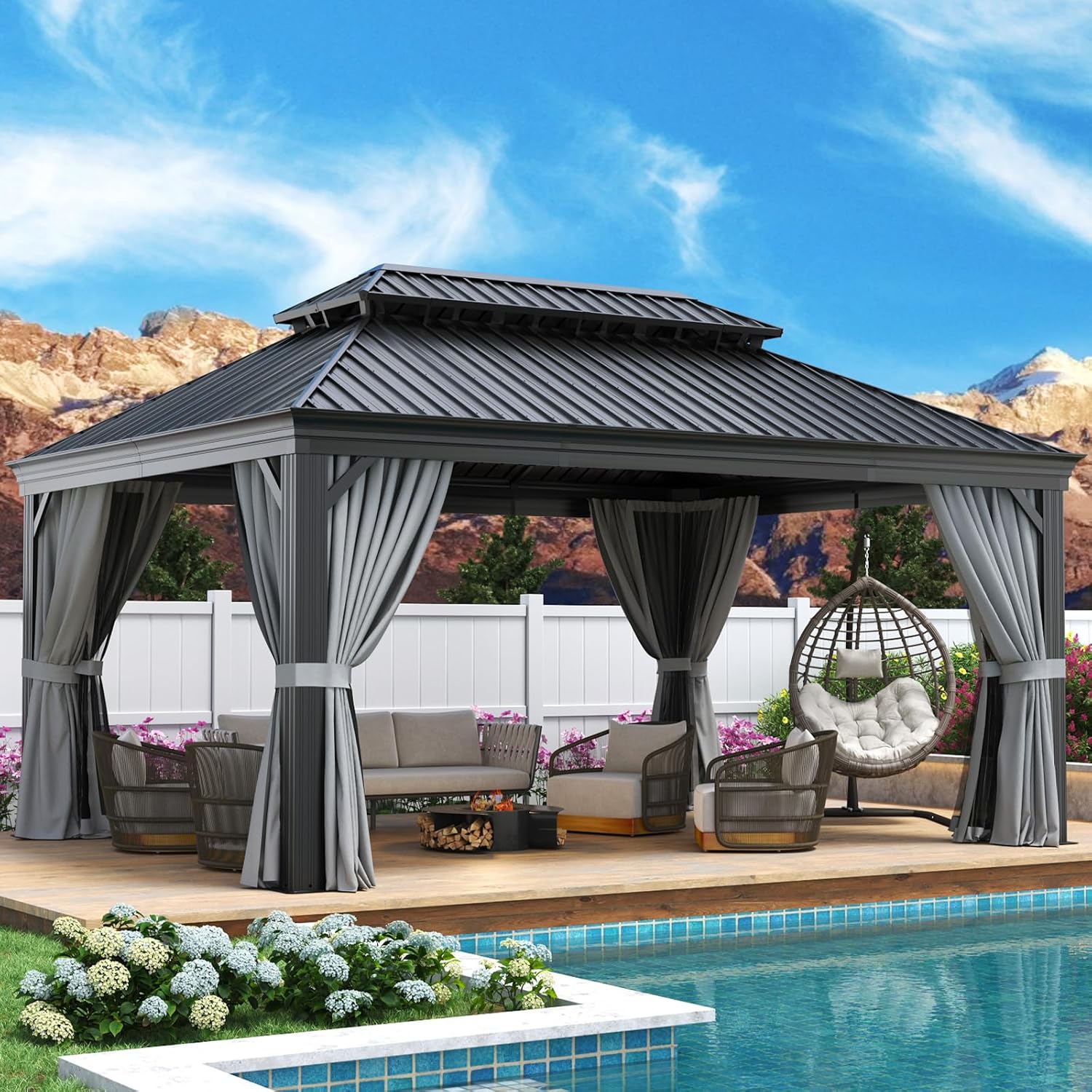 Aoxun Permanent Hardtop Aluminum Gazebo with Rain Gutter