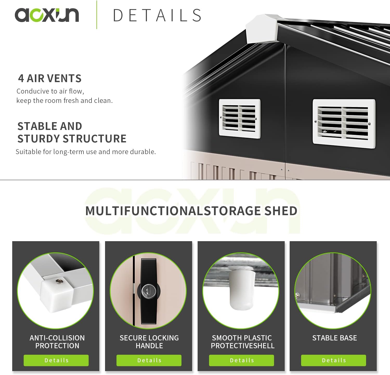 Aoxun Metal Storage Shed House with Air Vent
