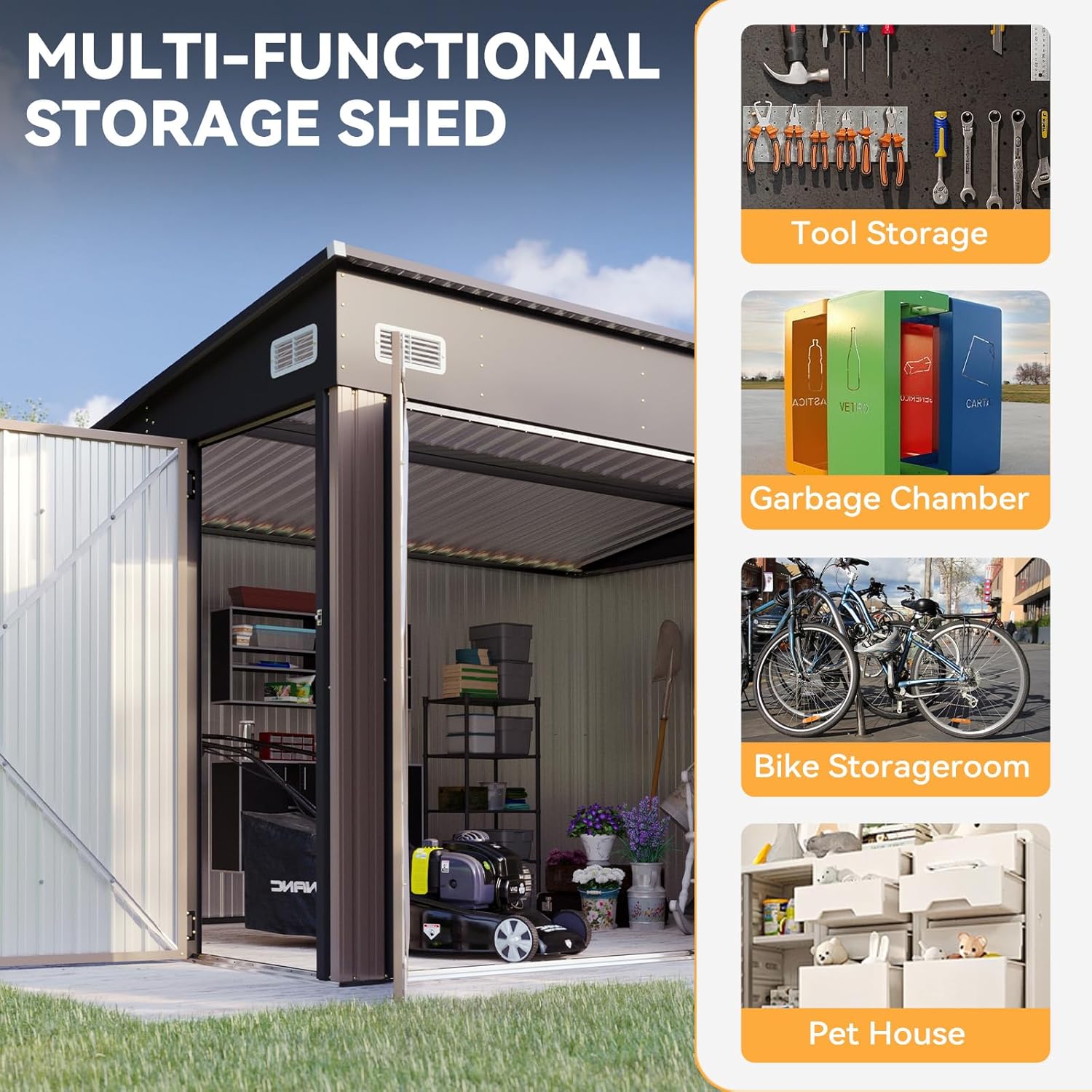 Metal Lean To Storage Shed with Triple Lockable Door