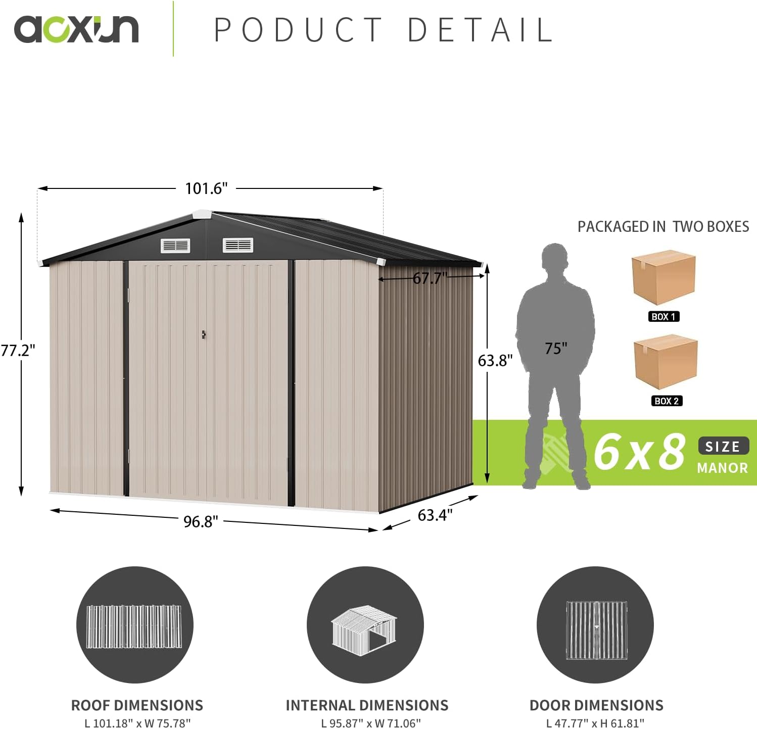 Utility Metal Shed, Steel Tool Shed with Air Vent and Lockable Door