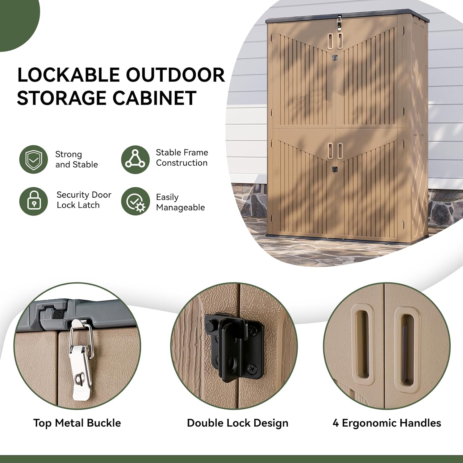 Aoxun Outdoor Storage Shed with Floor, 64 Cu.Ft Large Outdoor Storage Cabinet, Waterproof Vertical Resin Shed for Garden Tools, Pool Equipment, Brown