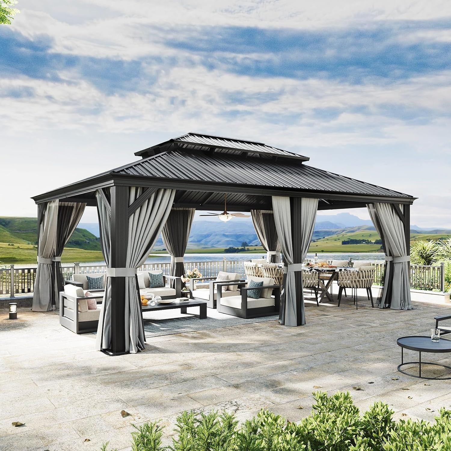 Aoxun Permanent Hardtop Aluminum Gazebo with Rain Gutter