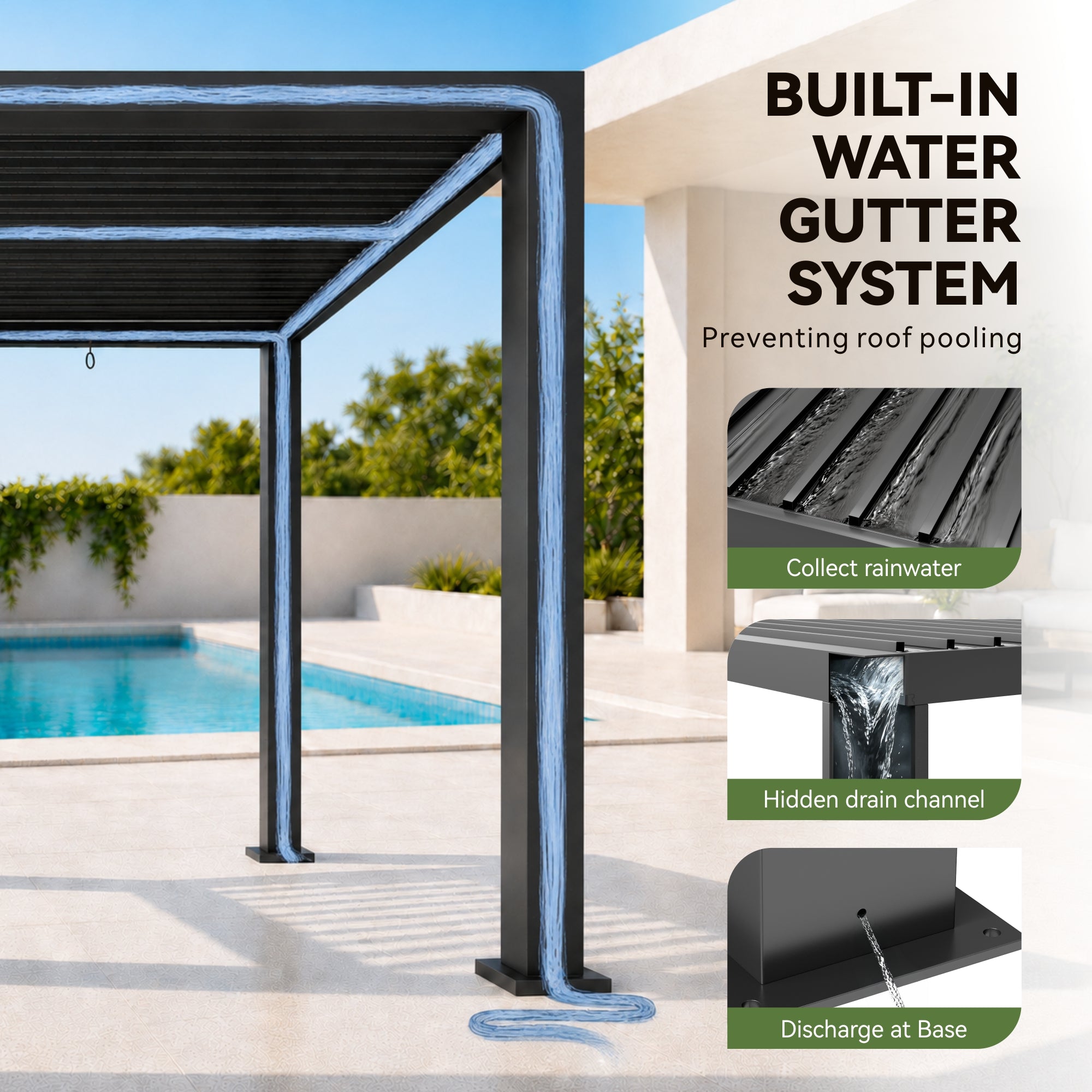 Aoxun Motorized Louvered Pergola 9' x 12' with LED Lights & Power Strip | Electric Retractable Outdoor Pergola with 2 Independent Adjustable Roofs, Rust-Resistant Frame for Patio & Backyard