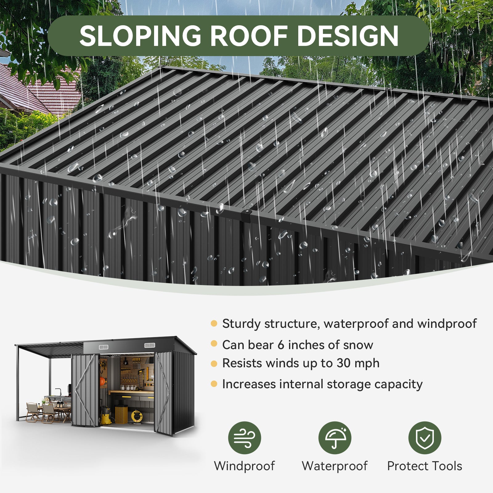 Aoxun 6x4FT Outdoor Storage Shed & Hardtop Gazebo Combo, 12x4FT Metal Lean to Shed with Open-Sided Pergola, 2-in-1 Durable Garden Tool Shed for Patio, Backyard, Deck