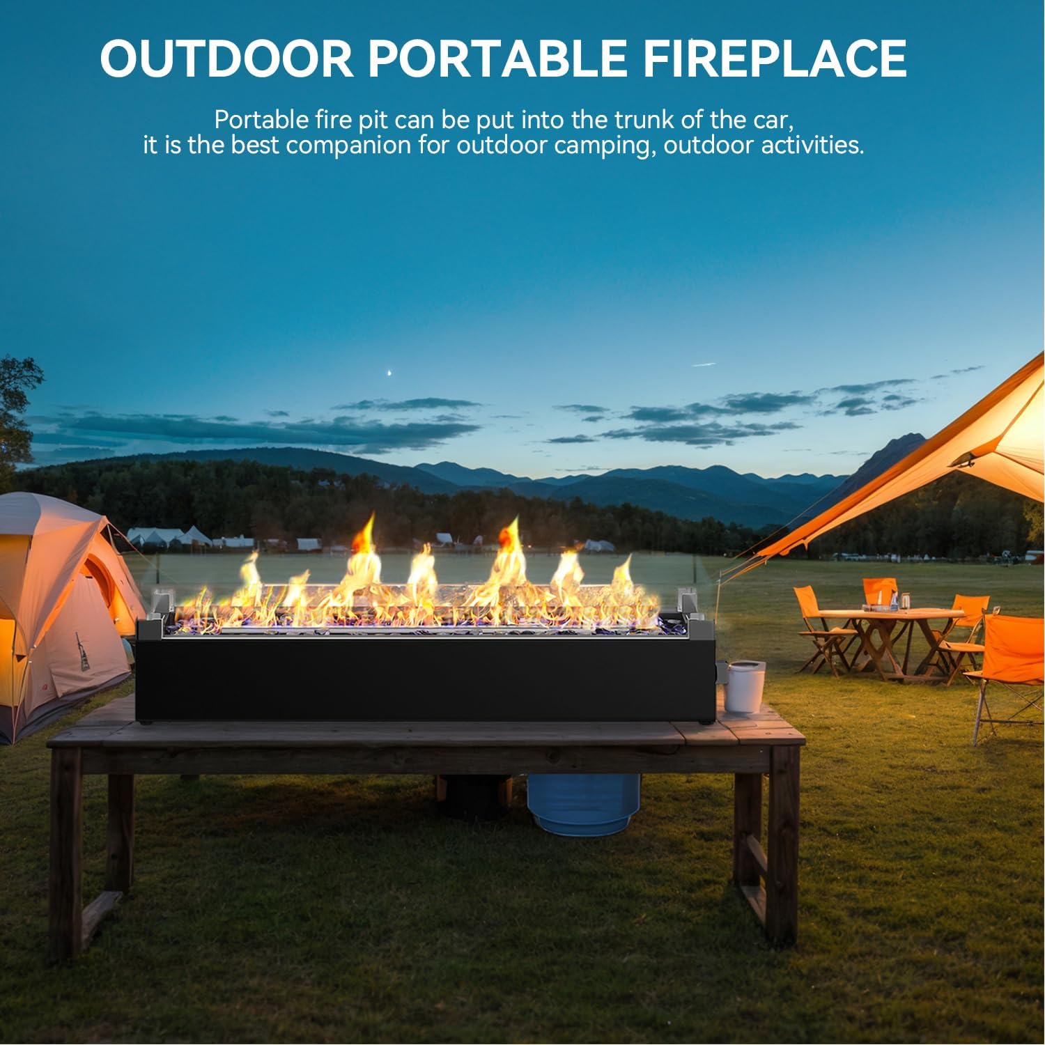 28” Tabletop Propane Fire Pit, 40,000 BTU, Portable Outdoor Fireplace with Glass Shield & Rocks