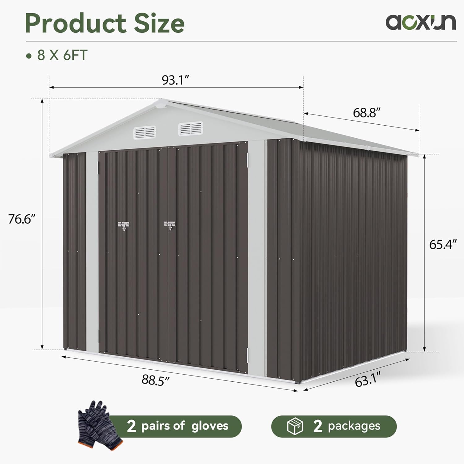 Utility Metal Shed, Steel Tool Shed with Air Vent and Lockable Door