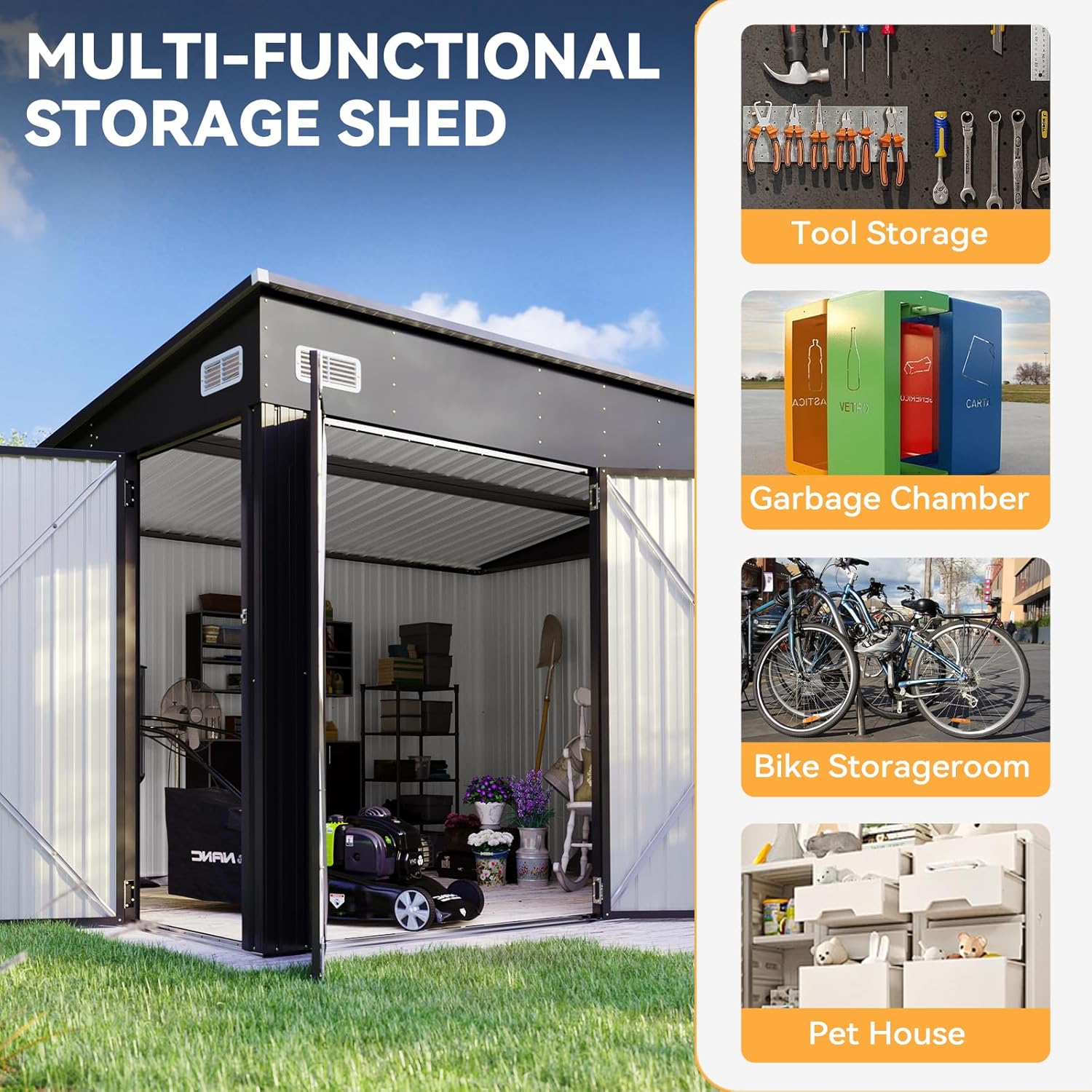 Metal Lean To Storage Shed with Triple Lockable Door