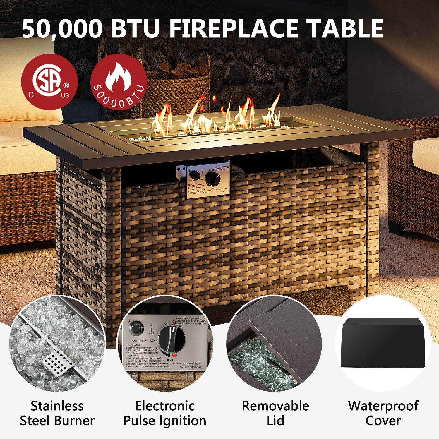 Wicker Fire Pit Table - View 4