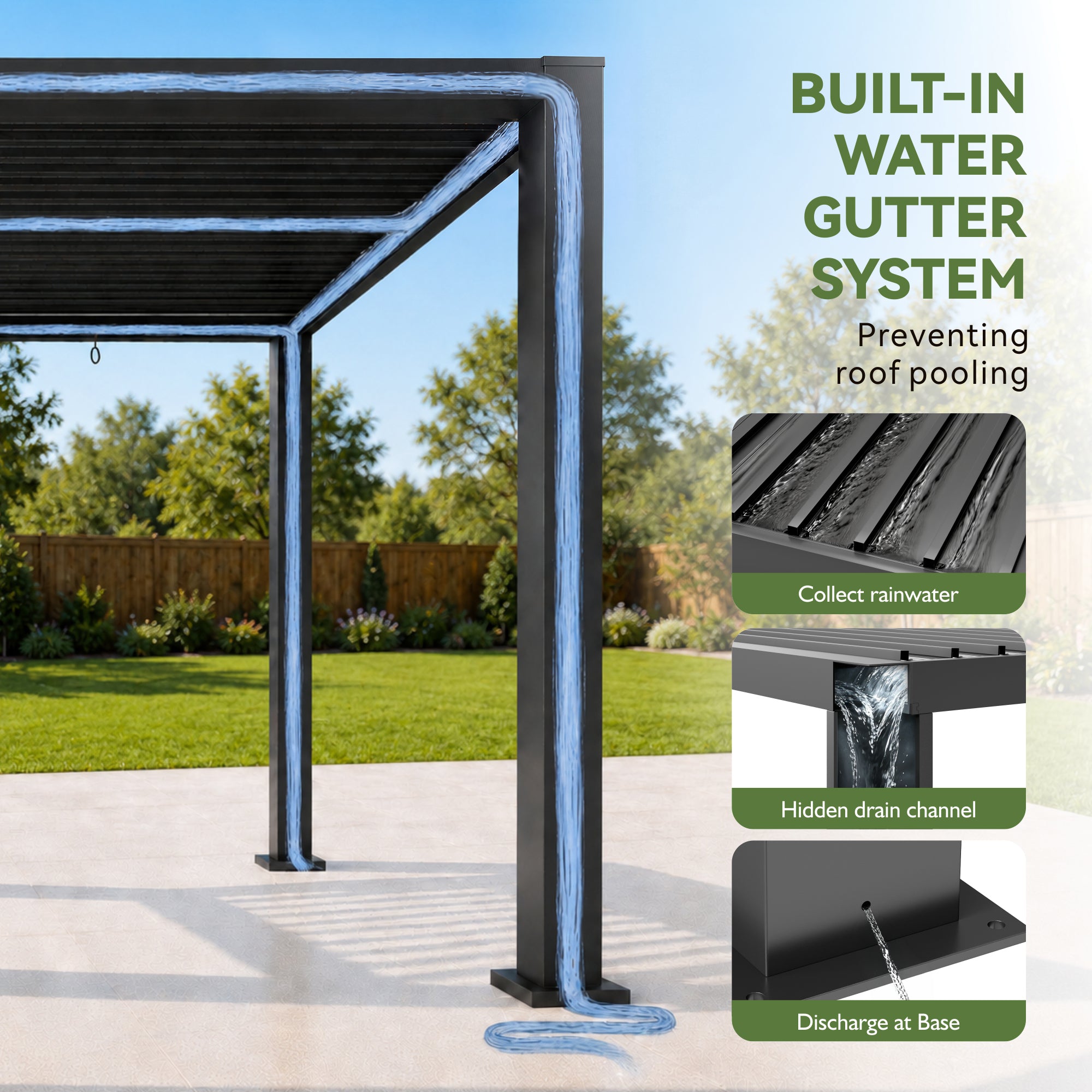 Aoxun Motorized Louvered Pergola 9' x 12' | Electric Retractable Outdoor Pergola with 2 Independent Adjustable Roofs, Built-in LED Lights, Rust-Resistant Frame for Patio