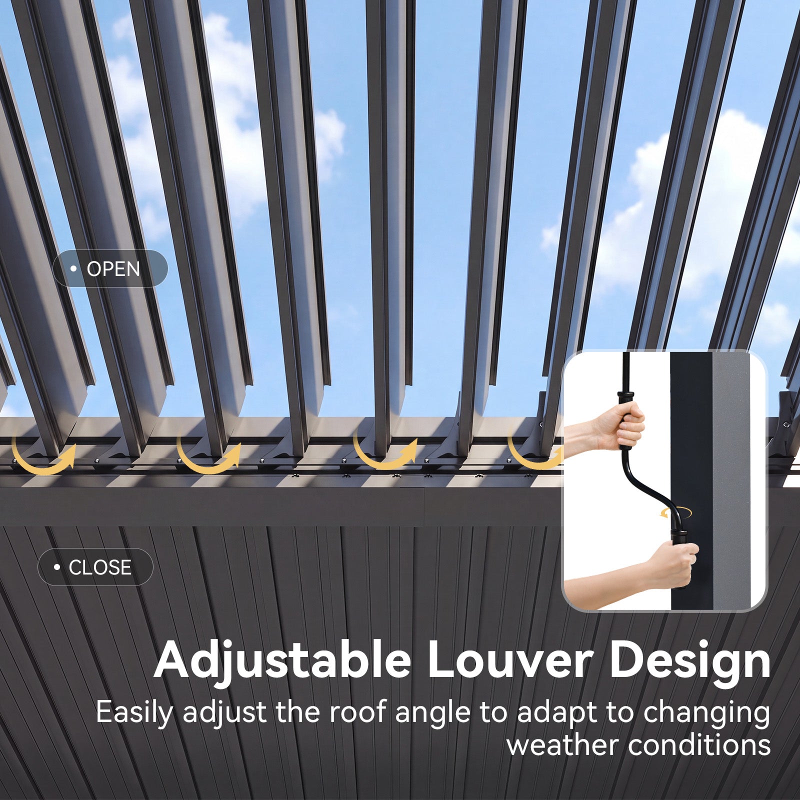 Aoxun Wall Mounted Pergola 10 x 12, Lean to Gazebo with Adjustable Louvers | Secure Wall Attachment, Galvanized Steel Rust-Resistant Frame, Built-In Drainage System for Patio, Deck & Backyard