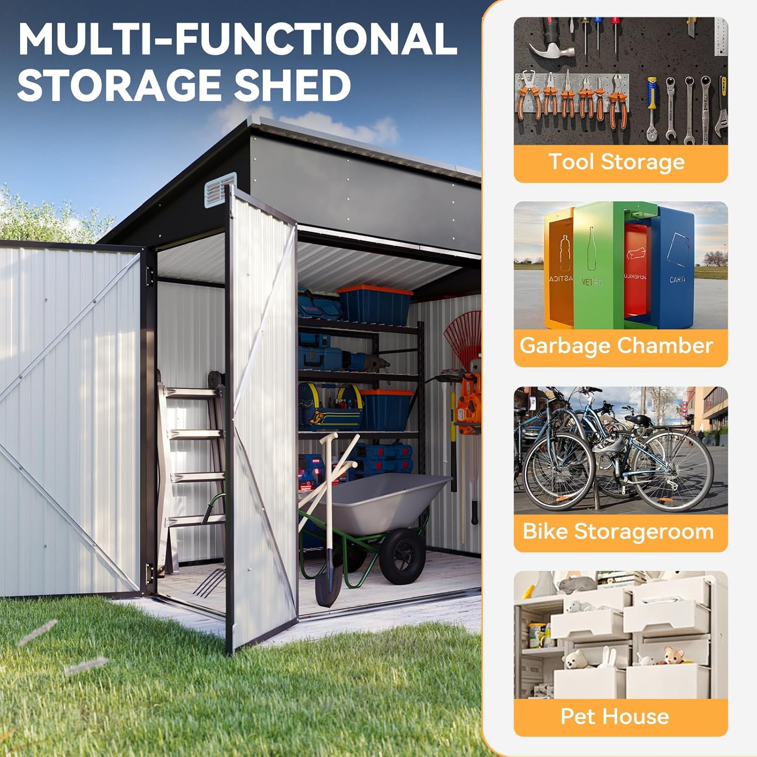 Metal Lean To Storage Shed with Triple Lockable Door