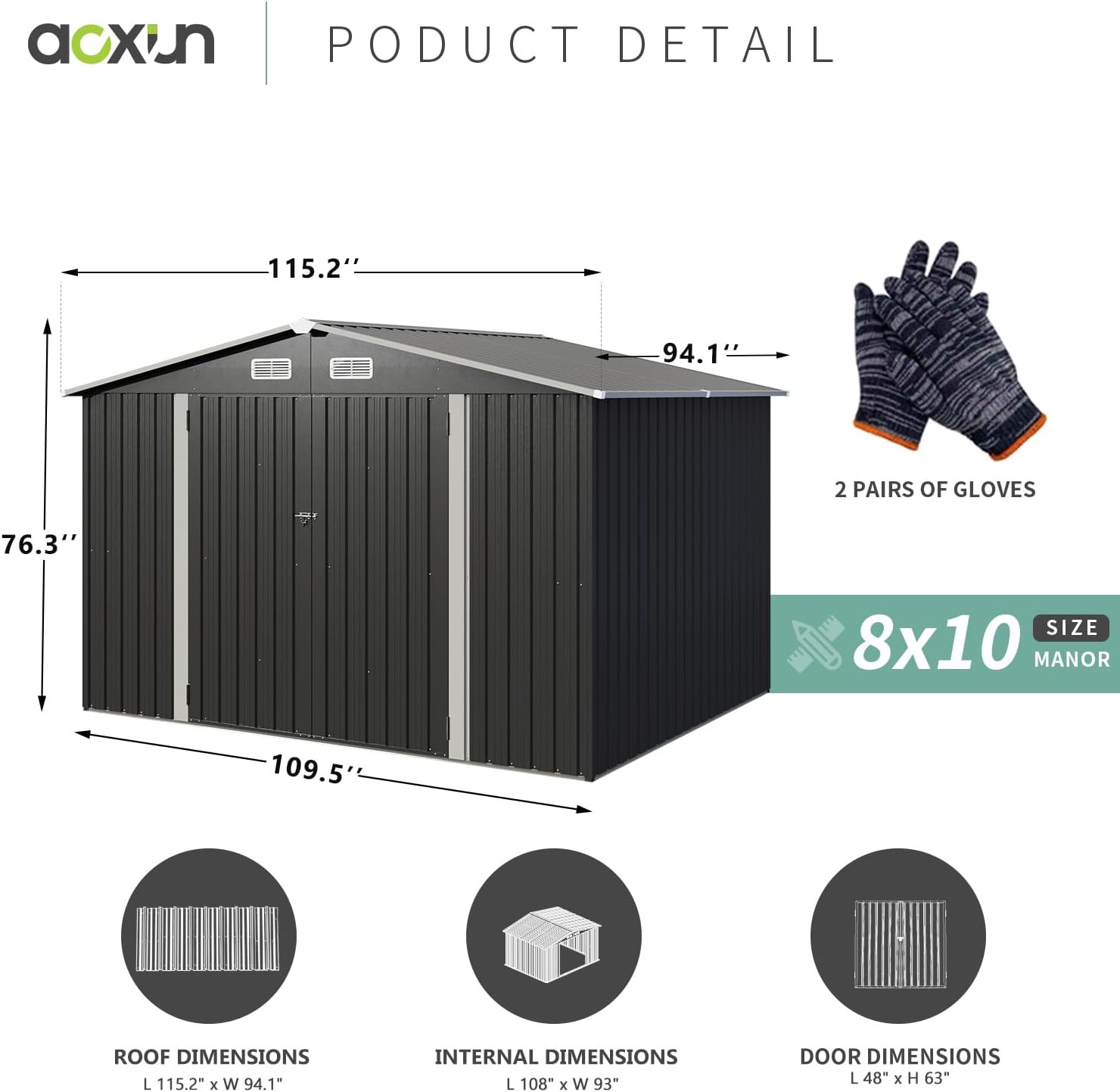 Utility Metal Shed, Steel Tool Shed with Air Vent and Lockable Door