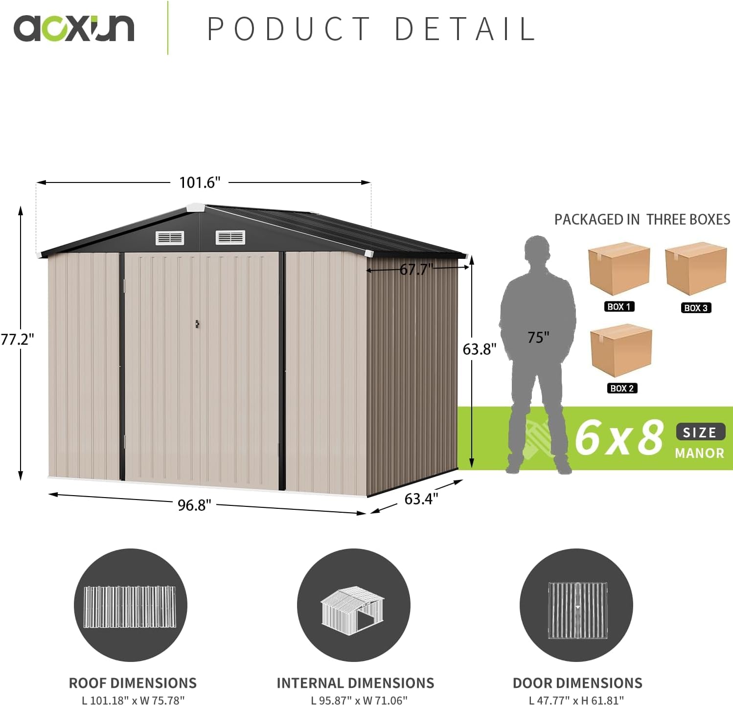 Utility Metal Shed, Steel Tool Shed with Air Vent and Lockable Door