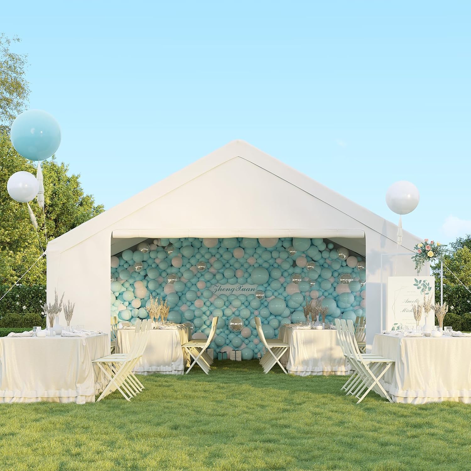 Aoxun Party Tent Canopy for Weddings Waterproof Event Tent with Removable Sidewalls &Roll-up Door, Heavy-Duty Steel Frame for Outdoor Weddings, BBQ, Birthday Parties, & Camping,White