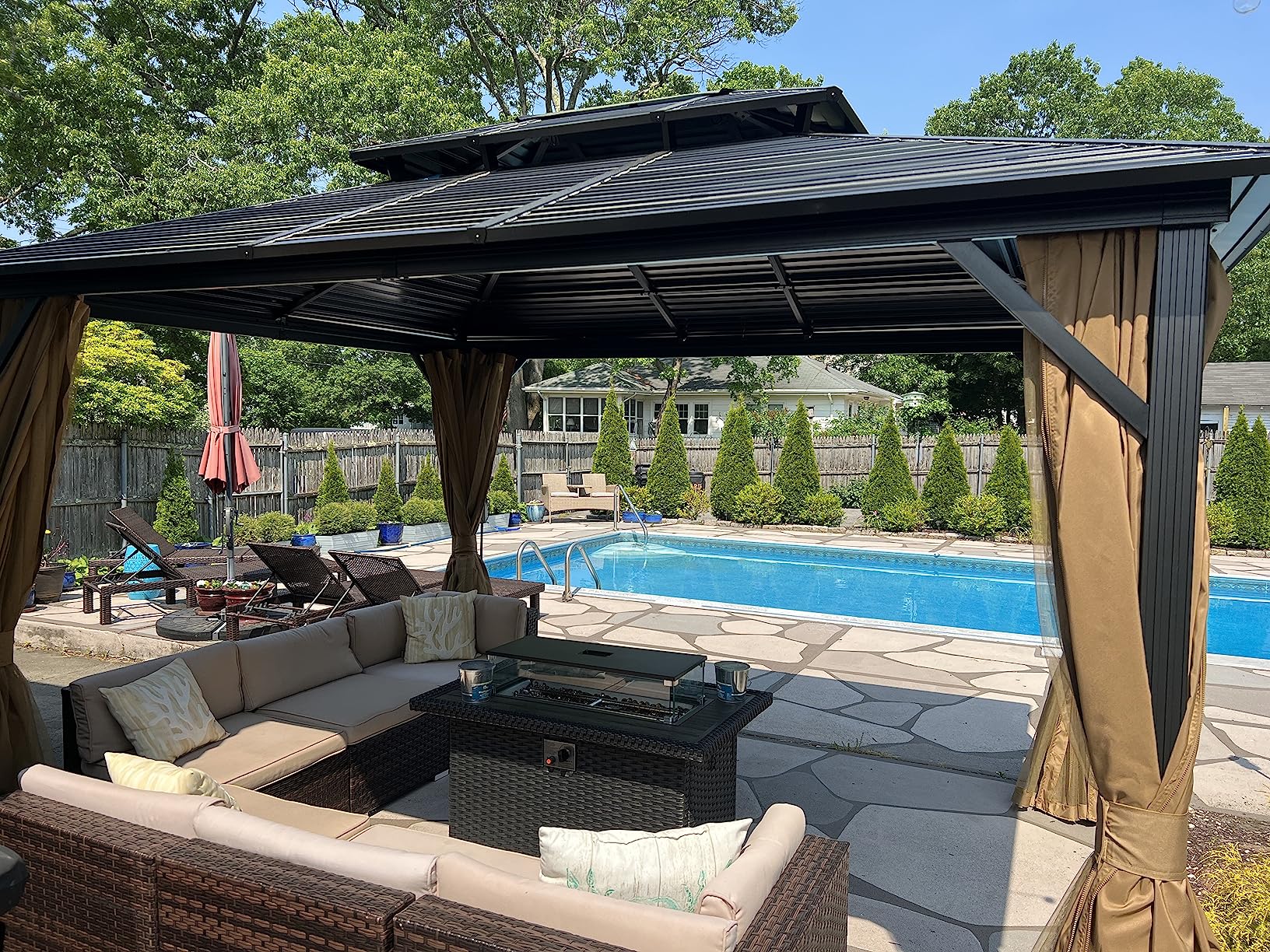 Galvanized Steel Roof Hardtop Gazebo, Horizontal Line Double
