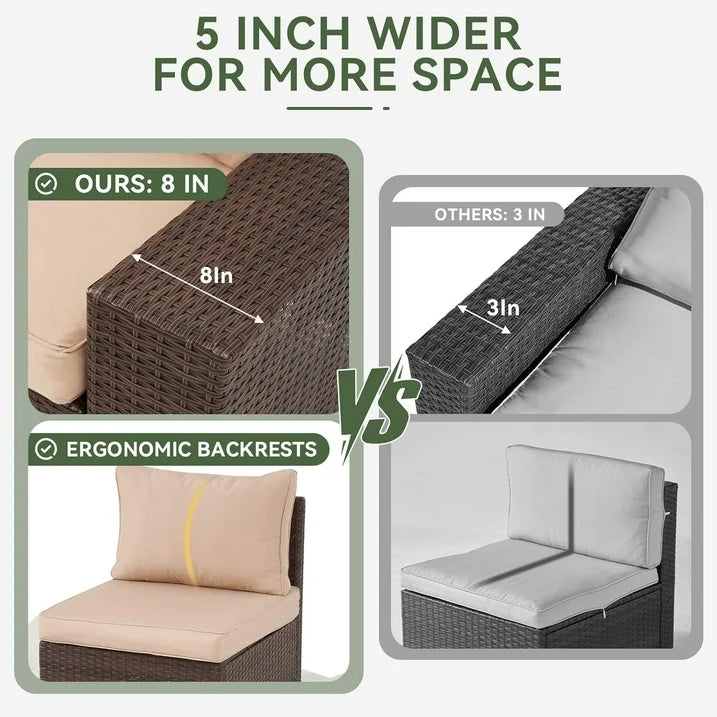 Aoxun 7 Pcs Outdoor Patio Furniture Sets with with 44'' Fire Table, Widen Armrests Wicker Outdoor Sectional for Backyard (Waterproof Cover Include)