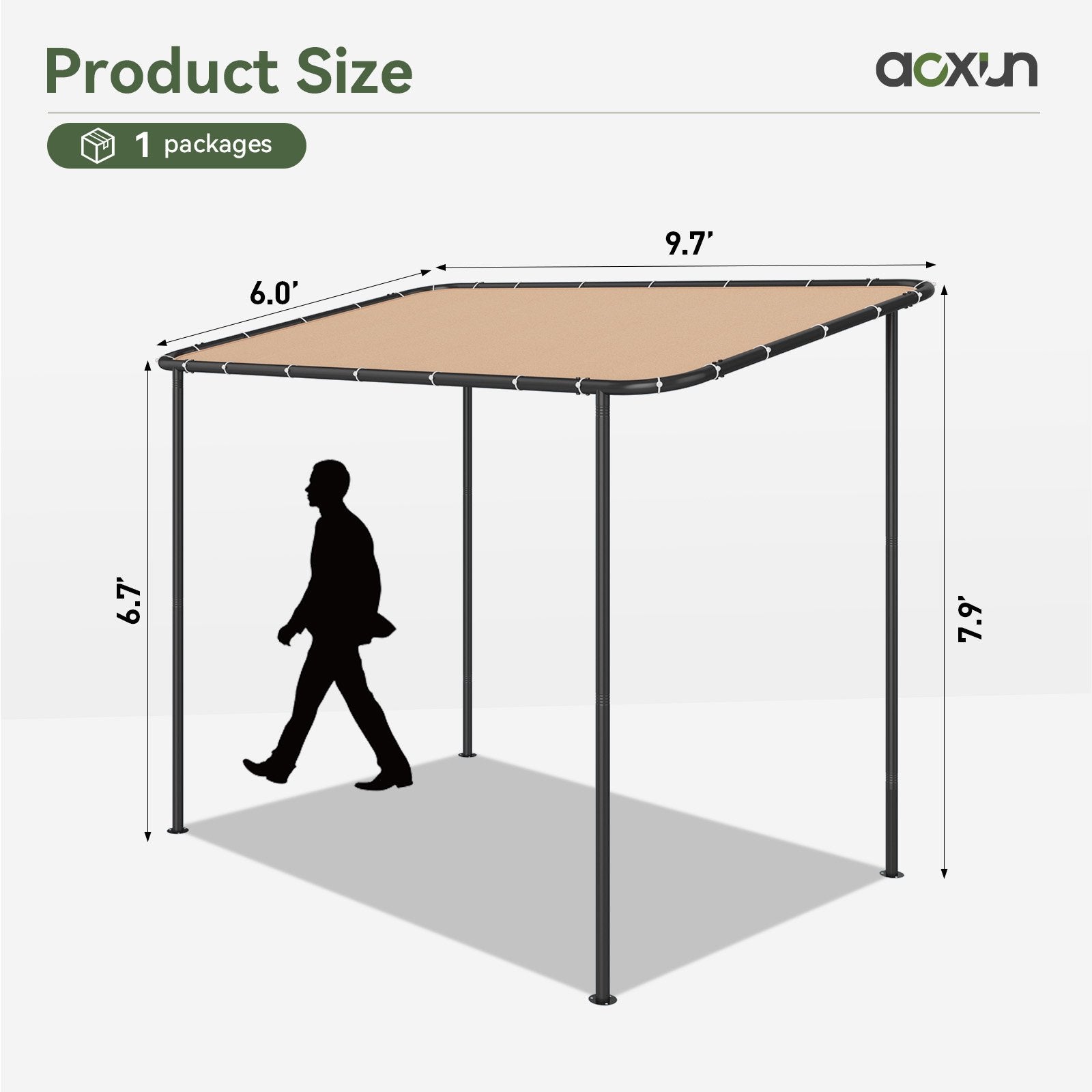 Aoxun 10x6 Lean to Gazebo Outdoor Pergola with Water Resistant & UV-Resistant, Wall-Mounted Canopy Sloped Roof Awning for Patio Backyard, Deck, or Garden Khaki