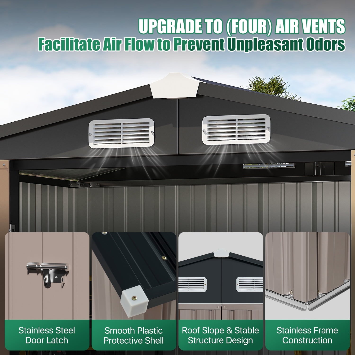 Clouddwell 12x10 ft. Metal Storage Shed, Waterproof Steel Garden Shed with Lock, Brown