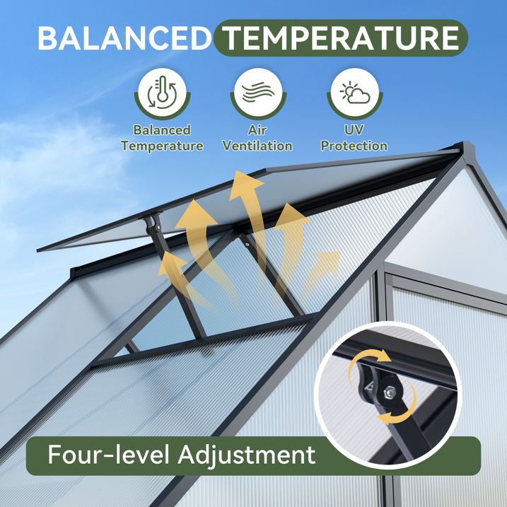 AOXUN 4'x6' Outdoor Greenhouse, Walk-in Polycarbonate Green House with Aluminum Frame for Backyard, Black