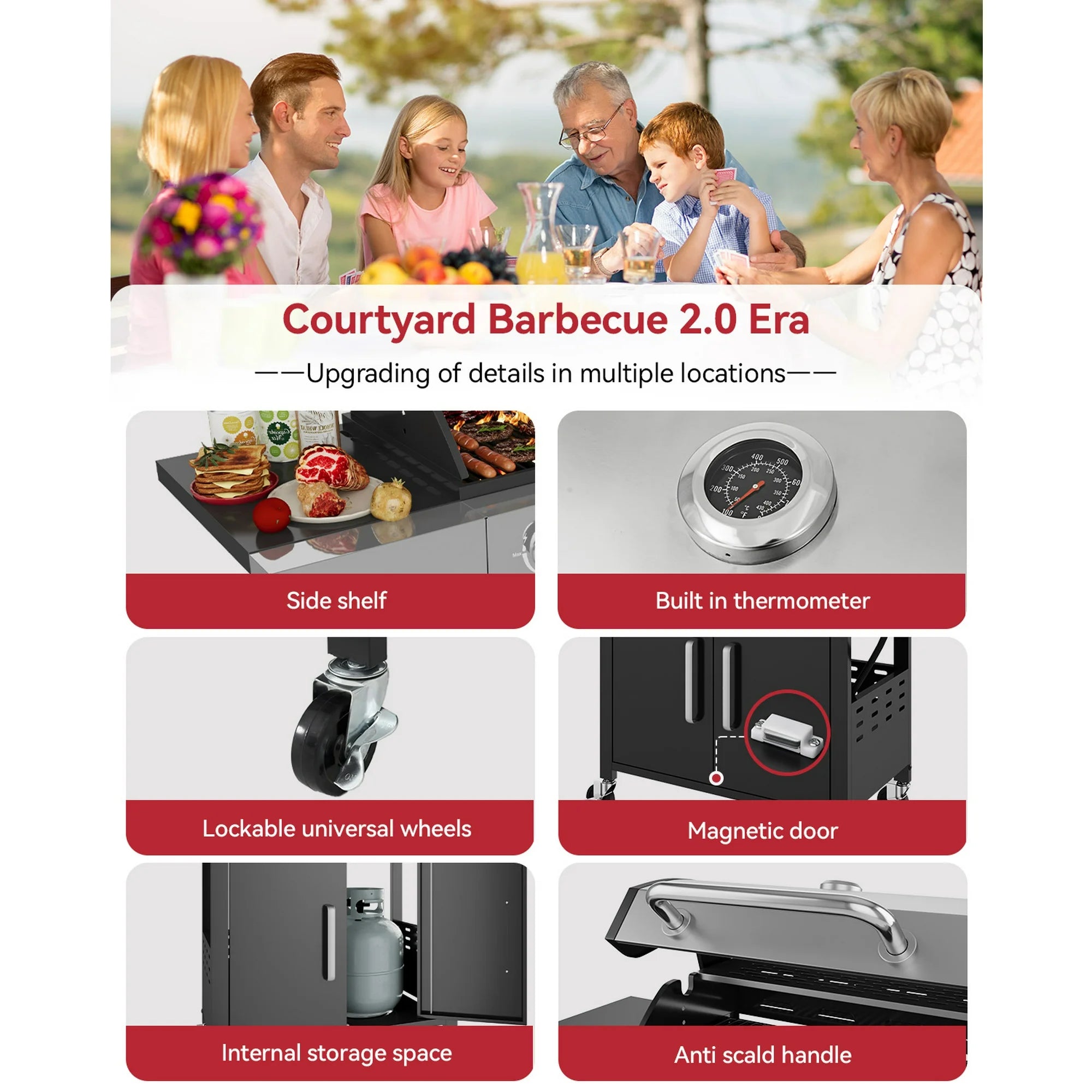 Aoxun Burner Propane Gas Outdoor Grill with Side Burner Stainless Steel BBQ Grill