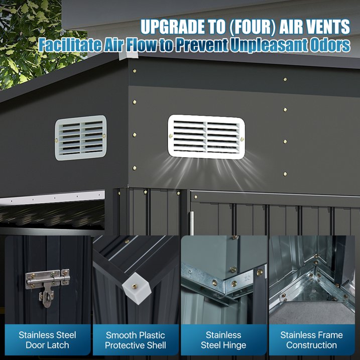 10' x 8' Metal Storage Shed with Triple Doors, Lockable Lean-to Design & Vents, Black