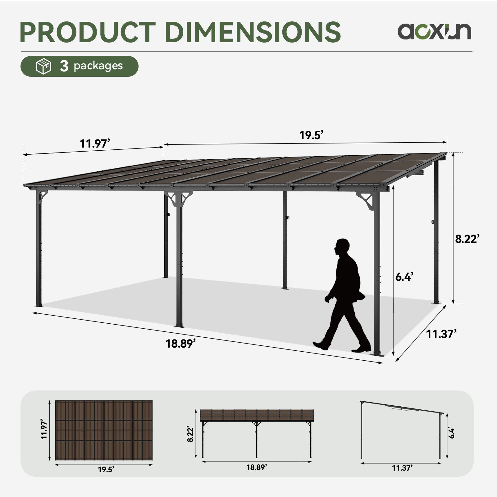 Outdoor Hardtop Gazebo for Patio 12' x 20', Wall-Mounted Lean to Gazebo Pergola with Roof