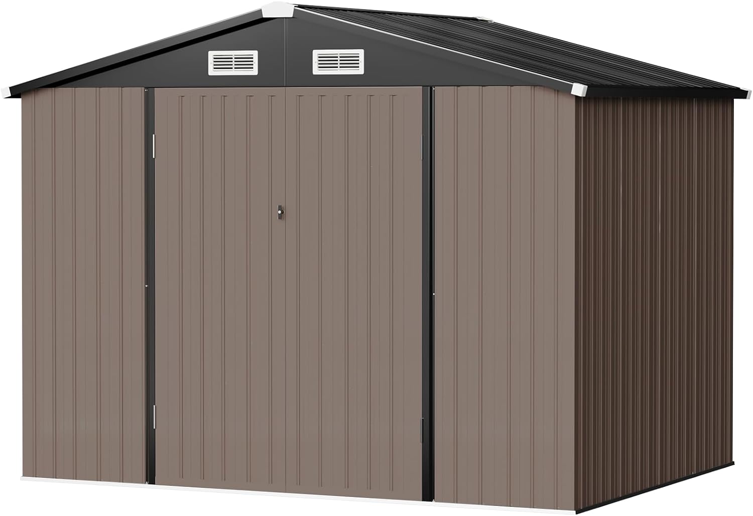 8.5' x 5.6' Utility Metal Shed with Base, Galvanized Steel Tool Storage Shed with Air Vent and Lockable Door