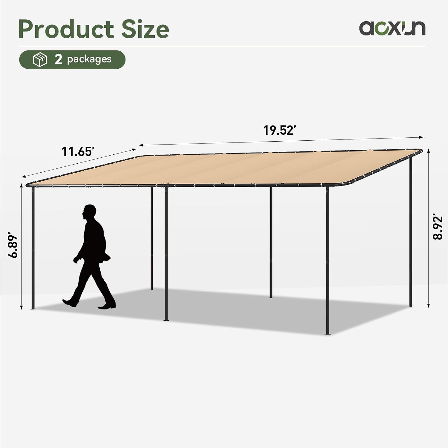 Aoxun 12' x 20' Wall-Mounted Lean-To Gazebo