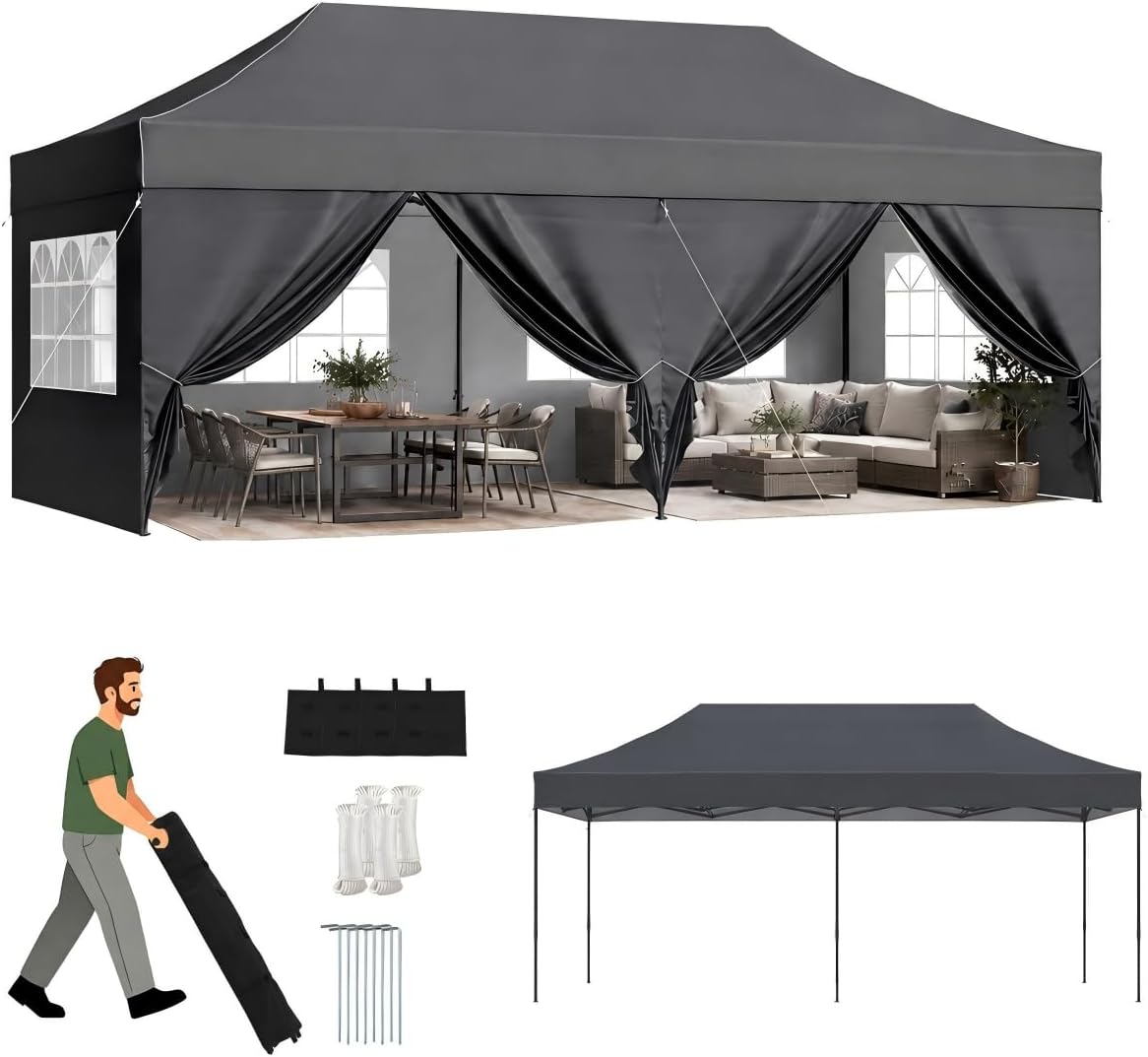 10' x 20' Dark Gray Pop-Up Canopy