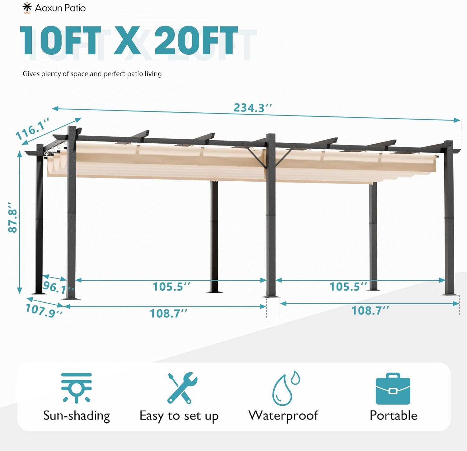 Retractable Pergola with Sun Shade Cover