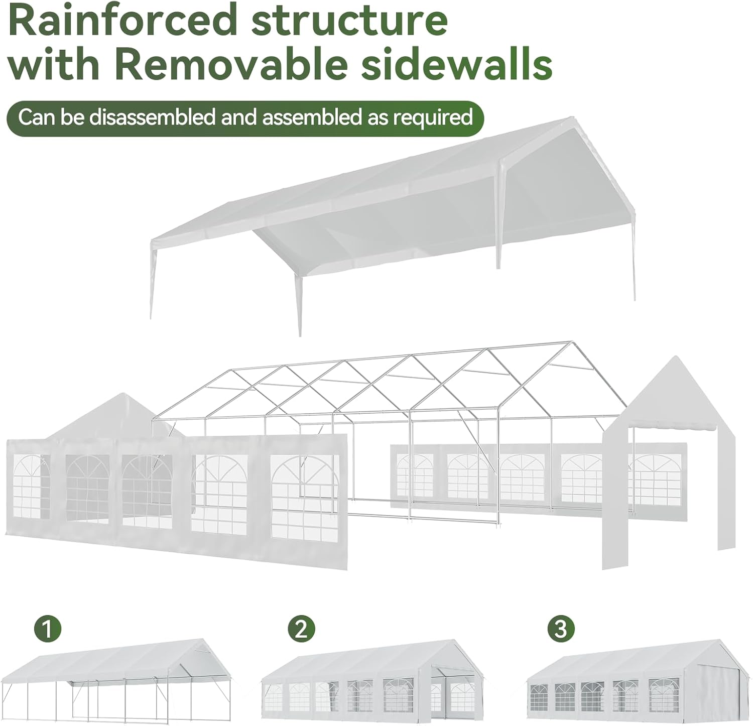 Aoxun 33x17 Heavy-Duty Party Tent, Waterproof Canopy with Removable Walls & Roll-Up Door,for Weddings, BBQ, Camping Party Tent,White