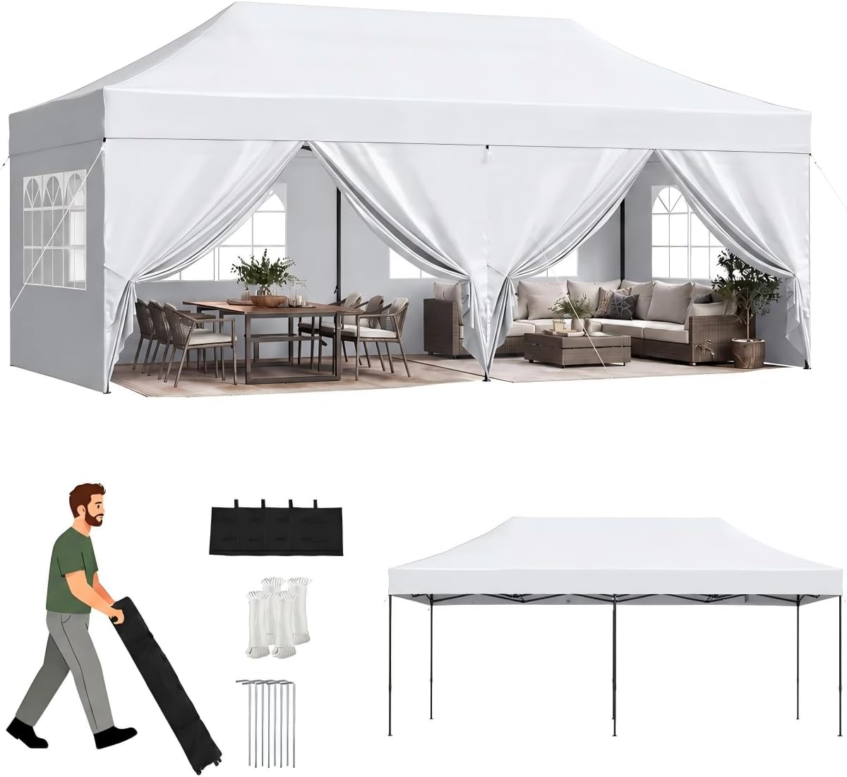10' x 20' White Pop-Up Canopy